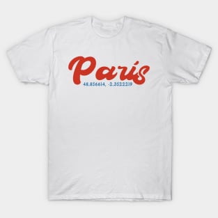 Paris GPS Coordinates 70s T-Shirt